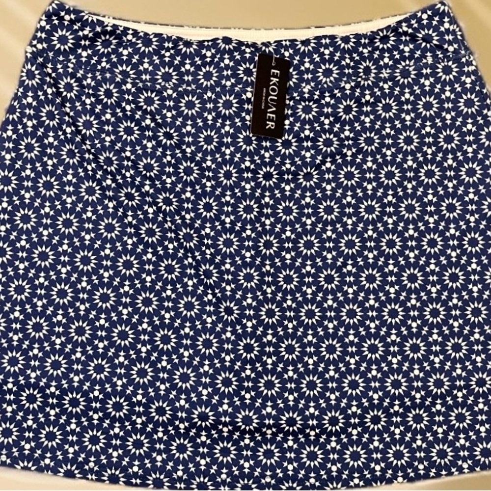 XL Stretch Blue & White EKOUAER Spandex Mini Skirt with Built in Shorts / NWT